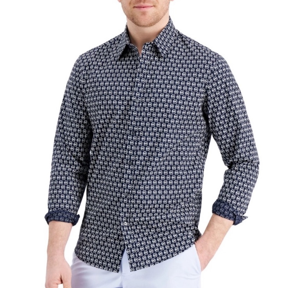 MICHAEL KORS SIGNATURE Men's Patterned Long Sleeve Button Down Shirt M